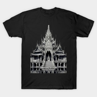 Thailand: Sanctuary of Truth, Pattaya, Thailand on a dark (knocked out) background T-Shirt